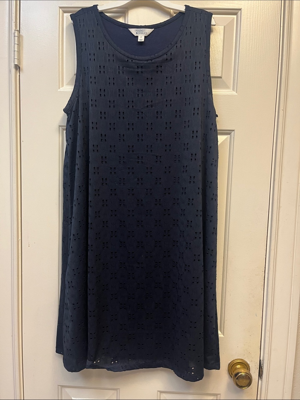 Market & Spruce Navy Eyelet Sleeveless A-Line Midi Dress 1X